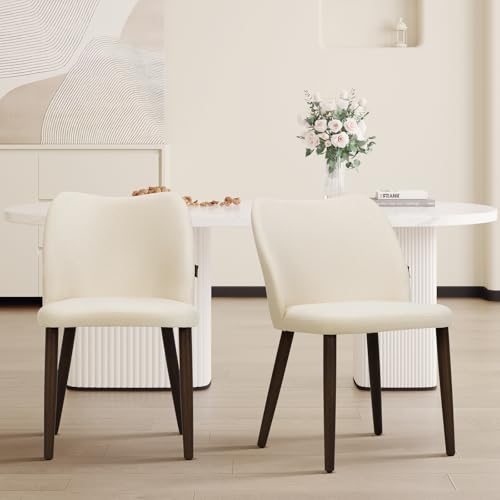 Image of Wooden Dining Chairs Set of 2, Upholstered Kitchen Dining Room Chair, Modern Fabric Farmhouse Dinner Chair for Restaurant & Cafe, Beige