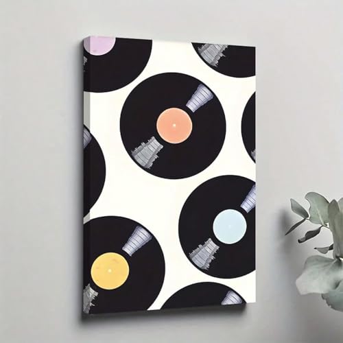 Affiche Musique Art Décoration Murale Vintage 90s Disques Vinyles Toile 60x80cm