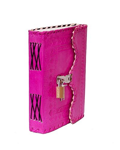 Image of Vintage Fashion Leather Double Notebook Diary with Brass Lock on Front (Pink), 200 Pages
