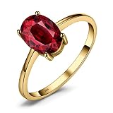 JewelryPalace Class Natural Red Gemstone Garnet Birthstone Solitaire Engagement Rings for Women, Anniversary 14k Yellow Gold Plated 925 Sterling Silver Promise Rings for Her, Jewelry Sets Size 8