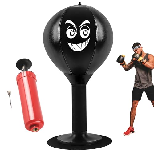 STFALI Punchingball - Mesa de punchingball con plumas, ventosa para aliviar el estrés para chef, colegas, amigos, 18 x 17,5 x 37 cm (negro)