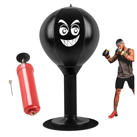 STFALI Punchingball - Mesa de punchingball con plumas, ventosa para aliviar el estrés para chef, colegas, amigos, 18 x 17,5 x 37 cm (negro)