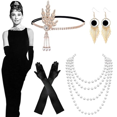 20er Jahre Accessoires Kostüm Flapper Set, 1920er, Damen Halloween Kleid...