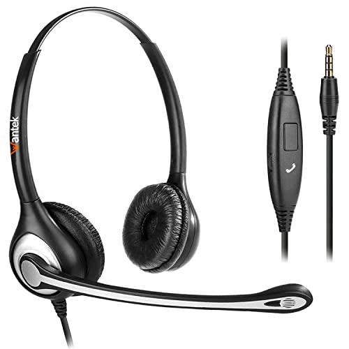 Wantek Auriculares Teléfono Móvil Binaural con Cancelación de Ruido Micrófono, Cascos Diadema para iPhone Samsung Huawei HTC LG ZTE Blackberry Celulares y Smartphones con Jack de 3,5 mm(F602J35) Cover
