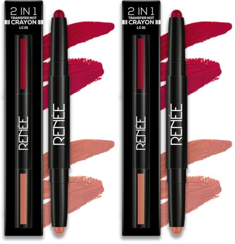 Image of RENEE 2 In 1 Transfer Not Crayon LC 01, 4gm| Long Lasting & Smudge Proof Formula| Matte Lip Color with 1 Light & Dark Shades| Enriched with Shea Butter (Pack of 2)