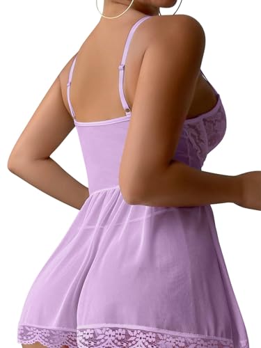 Image of Lilosy Sexy Garter Belt Mesh Lace Babydoll Lingerie Dress Set with Thong