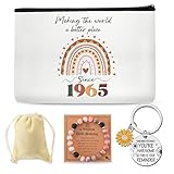 SEAOYOZO 60th Birthday Gifts for women, 1965 60 Year Old Birthday Decorations Makeup Bag with Natural Stone Bracelet and Keychain, Gift Ideas for Woman, Her, Grandma, Mom, Wife, Sister, Teacher