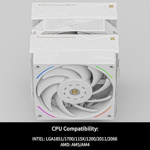 Image of Thermalright Royal Pretor 130 Ultra White CPU Air Cooler, PC Double Towers Cooler,High Performance 7 Heat Pipes CPU Cooling, White Brushed Top Cover,for AM4 /AM5, Intel lga1851 /1700 /1150 /1151 /2011