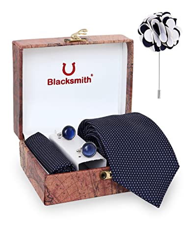 Image of BLACKSMITH Tie, Cufflink, Pocket Square, Lapel Pin, Set of 4 for Men [ Free Size ]