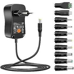 Cargador Universal Android Zolt 36W Universal AC DC Adaptador de Corriente 3V 4.5V 5V 6V 7.5V 9V 12V 1A 2A 3A Fuente de Alimentación Adaptador de Voltaje Múltiple con 10 Enchufes de CC para Electrónica 3-12V, 3000mA Máx.