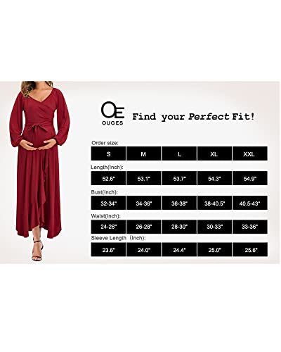 Ouges Womens Maternity Dresses For Photoshoot Hi-Low Ruffle Pregnancy Baby Shower Dress(Wine,M) #TOP6