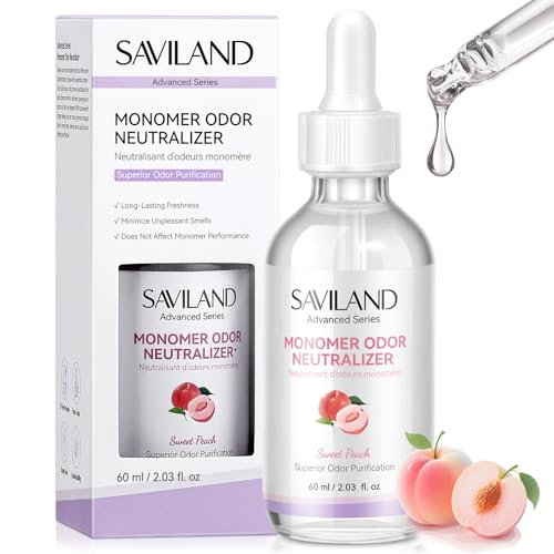 SAVILAND Acrylic Liquid Monomer Drops Peach Scent: 2.03 fl oz Monomer Odor Neutralizer Long-Lasting Scented Odor Out for Acrylic Nail Liquid with Dropper for Acrylic Nails Salon Use