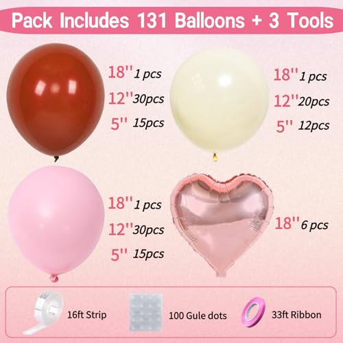 Image of Burgundy Pink Balloon Arch Kit Birthday Decorations, 131 Balloons | 6 Rose Gold Foil Hearts, 5 /12 /18 in Latex, Valentine's Day, Mother's Day, Baby Shower, Proposals, Weddings