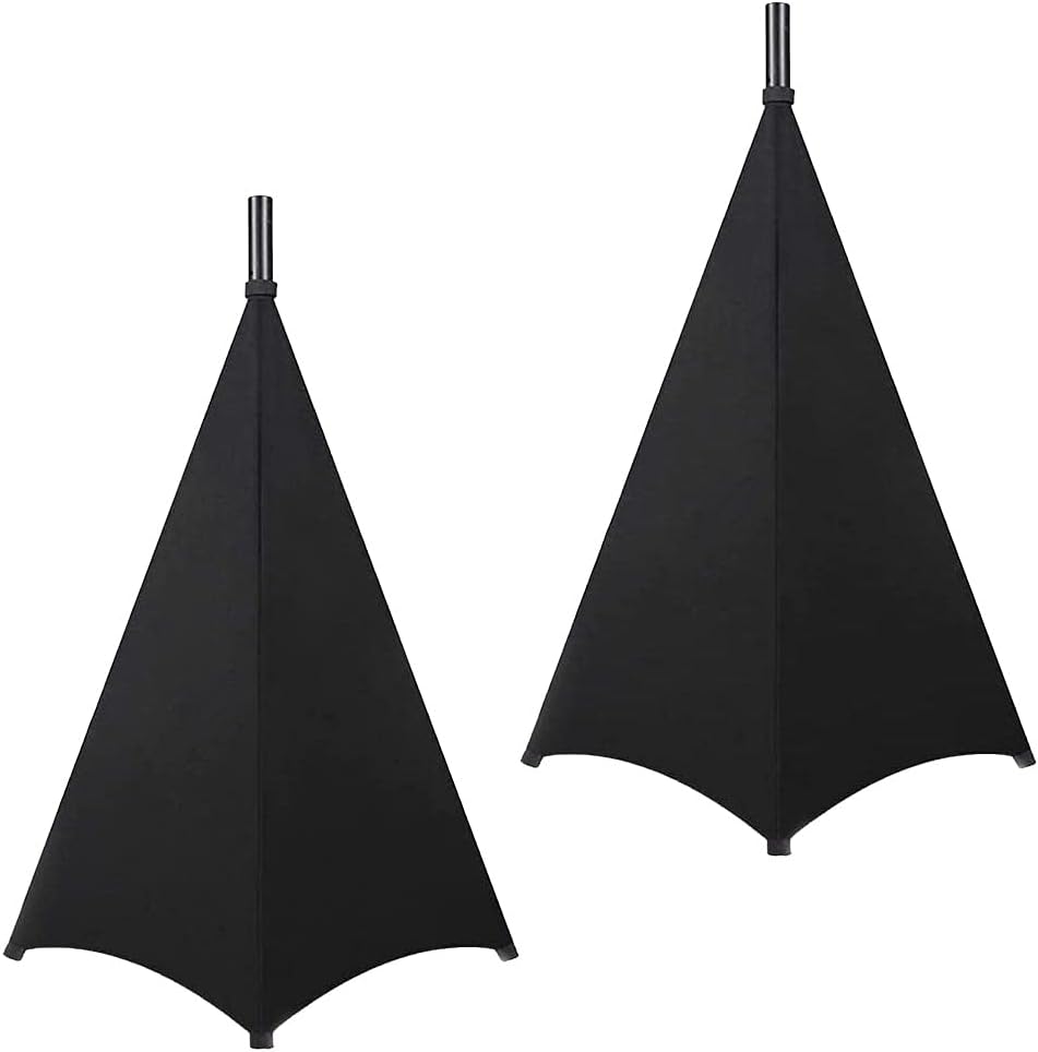 J&C 2 Pcs Speaker Stand Cover Tripod Stand Scrim Triple 3 Sided DJ Speaker Spandex Stretch Cover Light Stand Skirt Protection Cover for Indoor and Outdoor Use (Black)