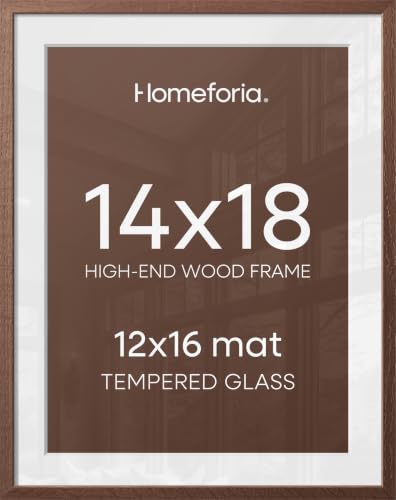 Image of Homeforia 14x18 Picture Frame Brown, High End Dark Oak 14x18 Poster Wood Frame with Mat 12x16 for Photo, 14 x 18 Wooden Walnut Frame Matted to 12 x 16, 18x14 Frames, Tempered Glass, Wall Kit, Set of 2