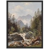 SIGNWIN Framed Misty Mountain Forest Ravine Wall Art, Landscape Colorful Wall Decors, Nature Wilderness Wall Décor for Living Room, Bedroom - 12'x16' Black