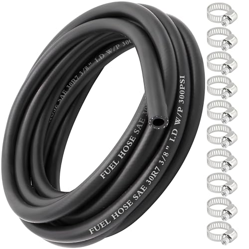 Image of 3 /8 Inch 25Ft Fuel Line Hose Push Lock NBR Rubber SAE 30R7 300PSI with 10Pcs Clamps Used in Automobile Engines Fuel Systems