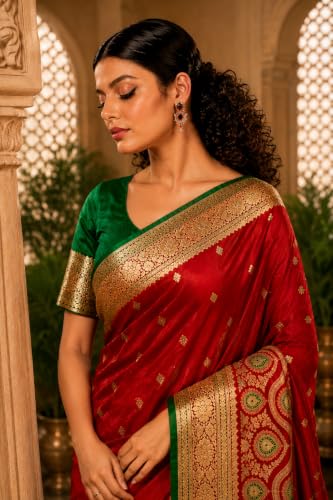 Image of Women's Glory Banarasi Satin Silk Saree with Embroidery Design