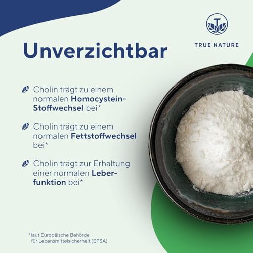 Cholin Bitartrat Kapseln - 1125mg pro Portion - 270 Kapseln - hochdosiert - 3 Monate Vorrat - Für Leber, Homocystein & Fettstoffwechsel (EFSA)* - Vegan, Deutsche Produktion - TRUE NATURE®