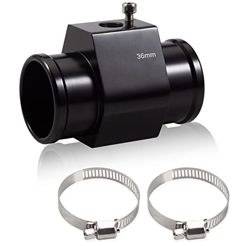 Aluminum Water Temperature Joint Pipe Connector 36mm 1-7/16" Radiator Hose Sensor Gauge Adapter with 2 Hose Clamps Water Temp Meter Gauge Joint Pipe Temperature Sensor Adapter