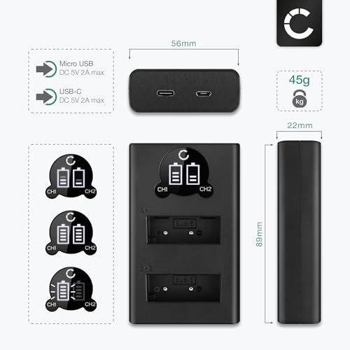 CELLONIC, Batería para Cámara, Compatible con Olympus BLS-50, OM-D E-M10 Mark II, IV (7.4V, 1000mAh) 2 Unidades + Cargador Dual - imagen 4