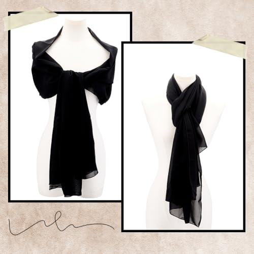 Black Chiffon Shawl Solid Sheer Shawls and Wraps Womens Polyester Elegant Soft Silky Lightweight Long Mesh Scarf Bulk for Women Evening Dresses Bridal Wedding Party Cover Up Accessories 5