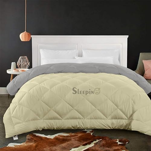 Image of 600 GSM Heavy Winter Double Bed Comforter | Microfiber, Breathable, Reversible,Soft, Lightweight & Machine Washable Comforter for Double Bed 90x100 Inch - IvorySilver