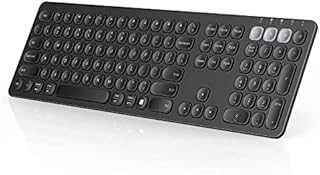 2.4G USB with Dual Bluetooth Keyboard UK Layout, Multi-Device Wireless Rechargeable Keyboard Compaitble with Windows, Mac OS, Android, iOS System, Black