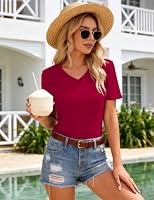 Totatuit Damen V Ausschnitt Shirt Kurzarm Stretch Figurbetont Basic – Ansicht 3