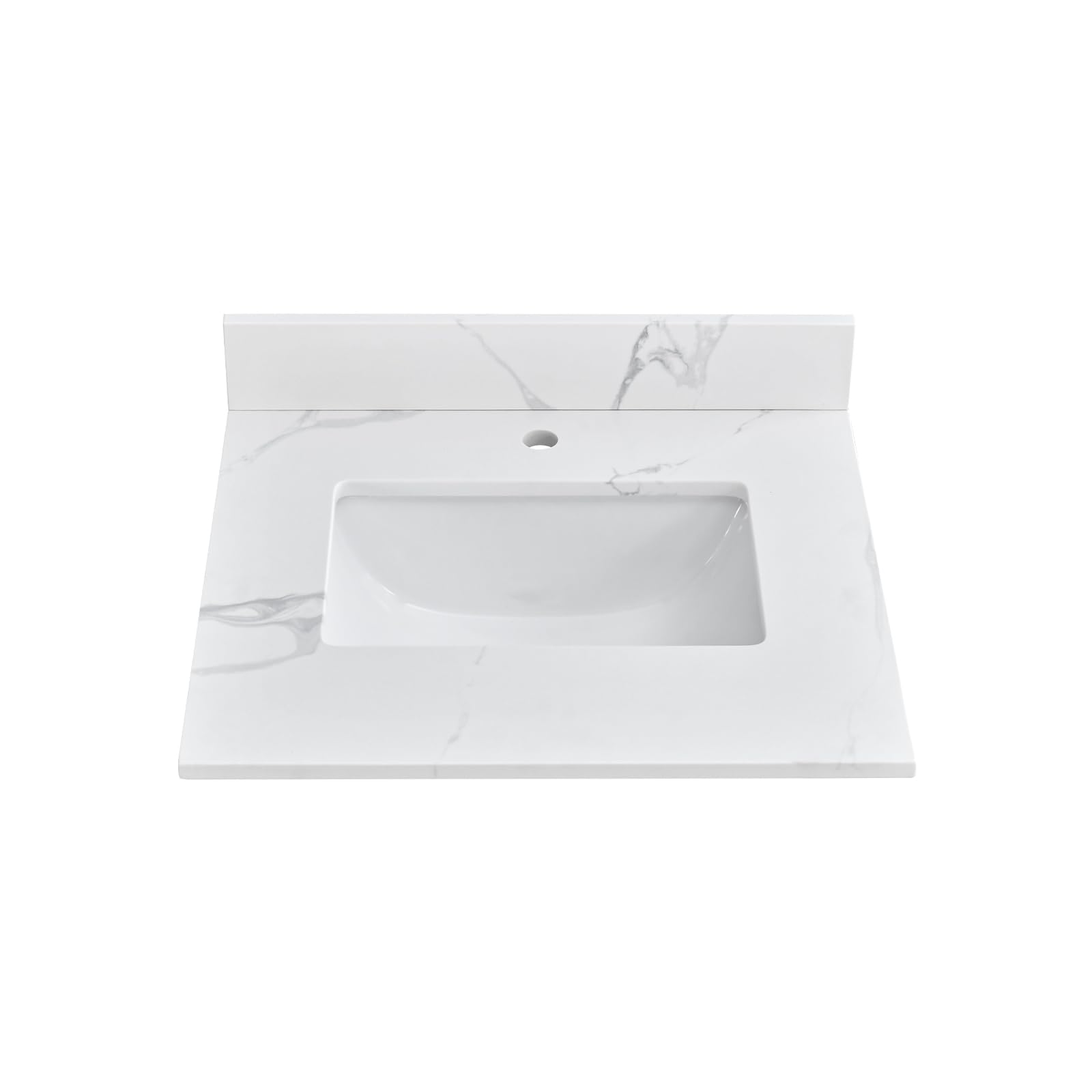 EQLOO 24 in. W x 22 in D Quartz Vanity Top in Calacatta Rocky, Vanity Sink Top with Assembled Single Drop-in Sink, Pre-Drilled Single Faucet Hole