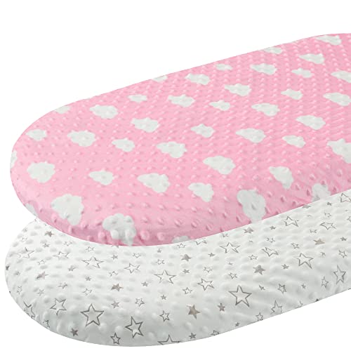 Image of Dot Bassinet Sheet Set 2 Pack Stretch Fitted Cradle Sheets,Ultra Soft Thick Universal Fit Oval Rectangle Hourglass Pad/Mattress, for Baby Girls and Boys Stars Pink Clouds