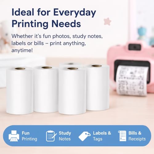 Image of GLUN Pack of 5 Mini Thermal Paper Rolls 57 mm x 5 meters, Non-Adhesive White Printing Paper for Kids Instant Camera, Portable Photo Printer & POS Billing