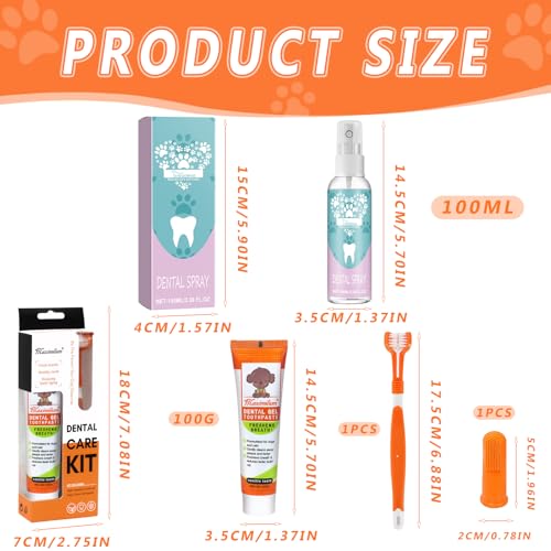Zahnpflege Hund Set mit Hundezahnbürste,Hundezahnpasta Gegen Zahnstein 100g,Fingerlinge Hunde Zahnpflege,Dentalspray für Hunde Katze 100ml,für einen frischen Atem,Zahnreinigung, Zahnsteinentfernung