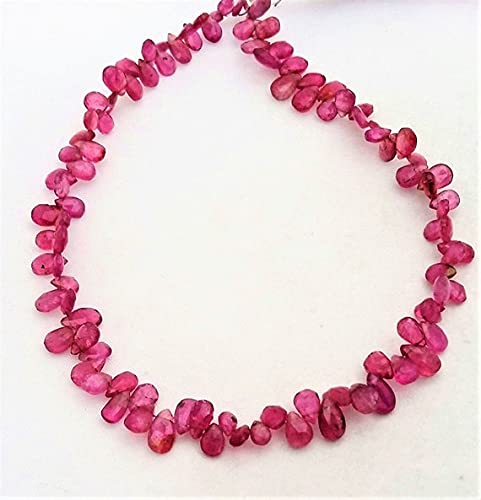 LKBEADS Naturalny różowy turmalin fasetowane koraliki w kształcie gruszki, 3 x 5 mm -- 4 x 7 mm, sznurek 9" [E0295]