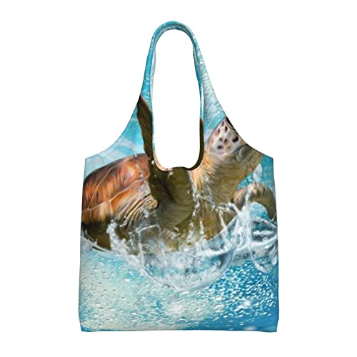 Sac à main portable Debou en tissu lavable grand format motif tortue de mer esthétique
