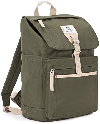 SEVENTEEN LONDON  Modern Army Green 'Fulham' Fold Top Backpack in a Classic Urban Design  Fits Laptops up to 15"