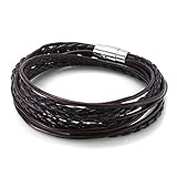 JewelrieShop Great Matching Genuine Leather 2 Row Wrap Bracelet Wristband, Handmade, Unisex, Magnetic, Real Leather