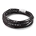JewelrieShop Great Matching Genuine Leather 2 Row Wrap Bracelet Wristband, Handmade, Unisex, Magnetic, Real Leather