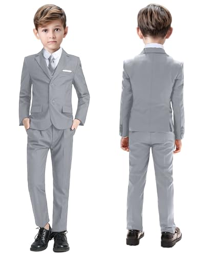 Image of Suit for Boy Formal Slim Fit Tuxedo 5 Pieces Kids Toddler Wedding Outfit Blazer Pants Vest Set Boys Suits