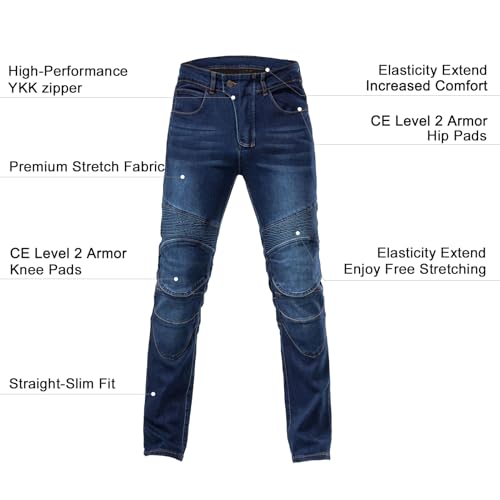 Formtrider Men'S Protective Motorcycle Jeans With Ce Armor,Elastic Denim Riding Pants For All-Season Cycling Gear,Blue,30W/31L thumb #1