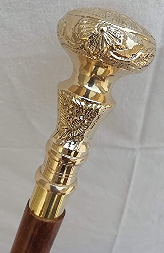 Vintage Brass Handle Victorian Telescope Fold able Wooden Walking Stick Walking Cane Ideal Gift