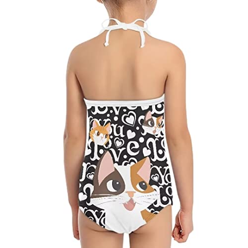 Image of Pinupub Girls Cute Swimsuit One Piece Bathing Suit Sleeveless Halter Neck Swimwear Beachwear