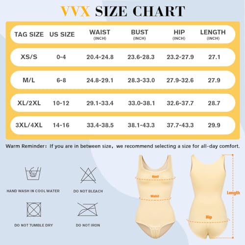 VVX Body feminino – Body modelador de compressão sem costura com controle de barriga, Controle Nude-