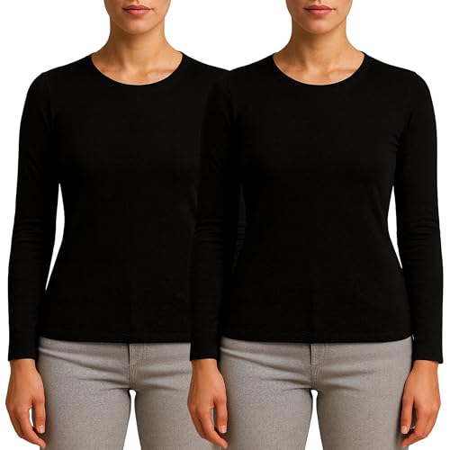 Valko Camiseta Termica Mujer Manga Larga – Camiseta Interior Suave y Elástica con Interior Afelpado – Ropa Termica Mujer Invierno (Negro, XXL, 2)