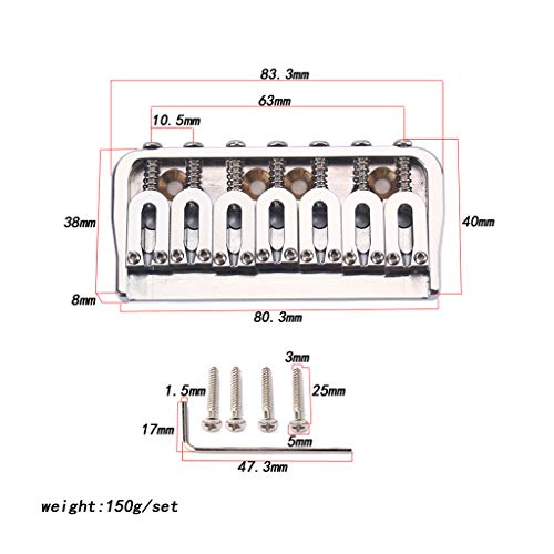 Swhmc 7 String Electric Guitar Brass Bridge Saddle Strain Plate Bridge, Chrome for Music Instrument Replacement Guitar Ukulele - Thumbnail 2