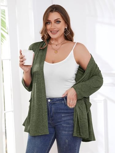 Image of BELAROI Plus Size Lightweight Cardigan Sweaters for Women Casual Open Front 3 /4 Sleeve Cover Up