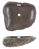 wohnfreuden 60 cm Naturstein-Waschbecken grau oval innen poliert Badezimmer-Flussstein-Waschbecken WC Naturstein-Waschschale Aufsatz-Hand-Waschbecken
