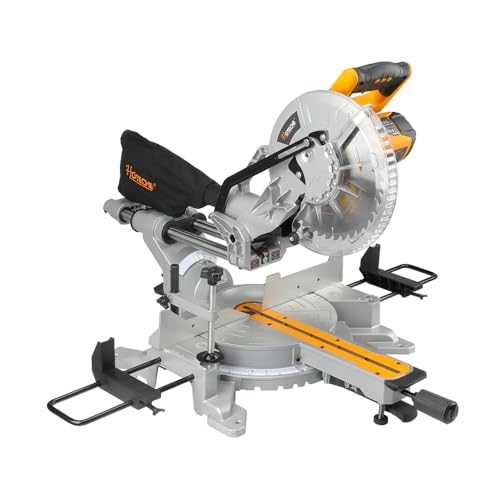 Image of Hoteche 10-Inch Miter Saw 15A Sliding Compound Single Bevel Chop Saw with Laser Guide and TCT Saw Blade for Wood and Metal Working