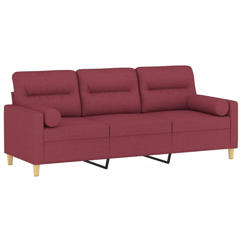 Sofá de 3 plazas con cojín, color rojo vino, 180 cm