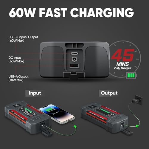 Image of LOKITHOR J401 Car Battery Jump Starter, 2500A Battery Jumper Starter Portable, 12V Jump Box, Jumper Cables for Upto 8.5L Gas and 6.5L Diesel Engines, 60W Fast Charging, Smart Digital Screen LED Light